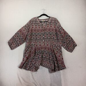 Tanzara Top Womens Size 3X Paisley Sheer Button Up Asymmetric Hem Fairy Boho 70s